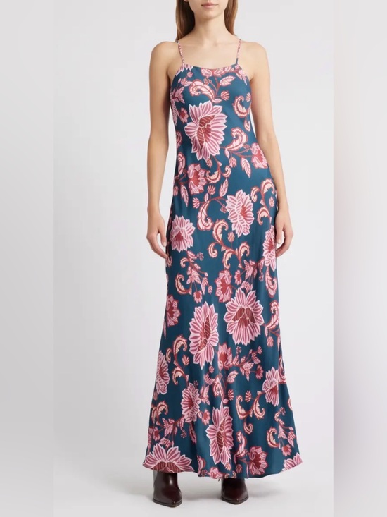 FARM Rio Dresses & Skirts - FARM Rio Teal Maxi Dress with Pink Floral Print